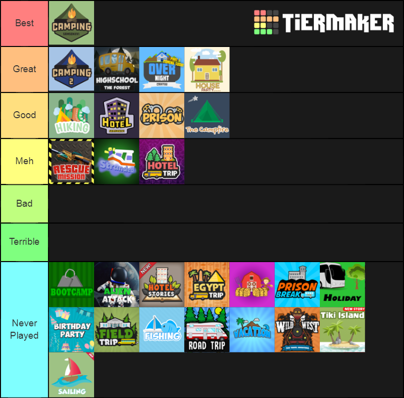 ROBLOX Camping Games Tier List Rankings) TierMaker