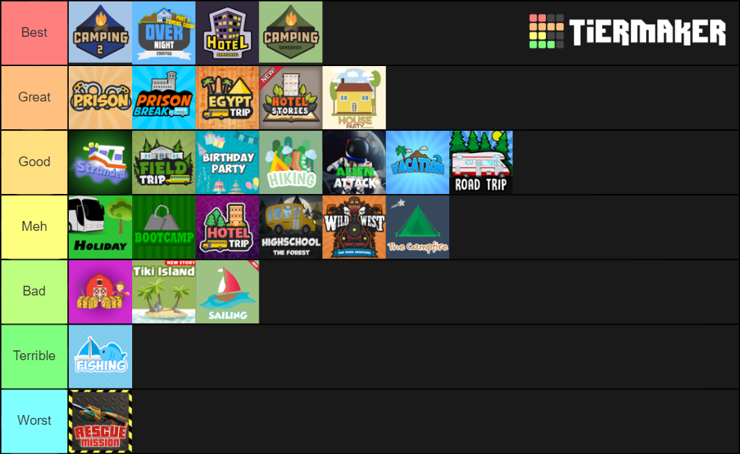 ROBLOX Camping Games Tier List Rankings) TierMaker