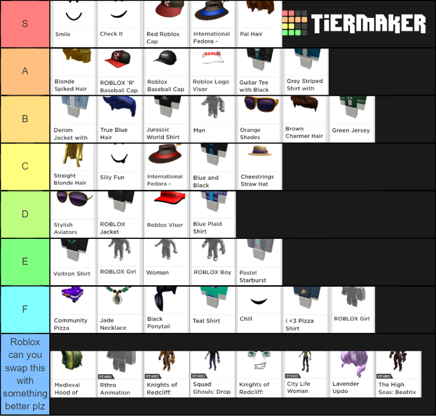 Roblox free items catalog June 2019 Tier List Rankings
