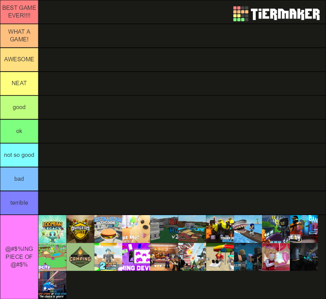 Roblox games tier list community rankings tiermaker