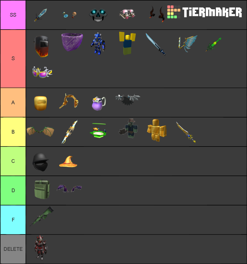 Roblox toy items tier list community rankings tiermaker