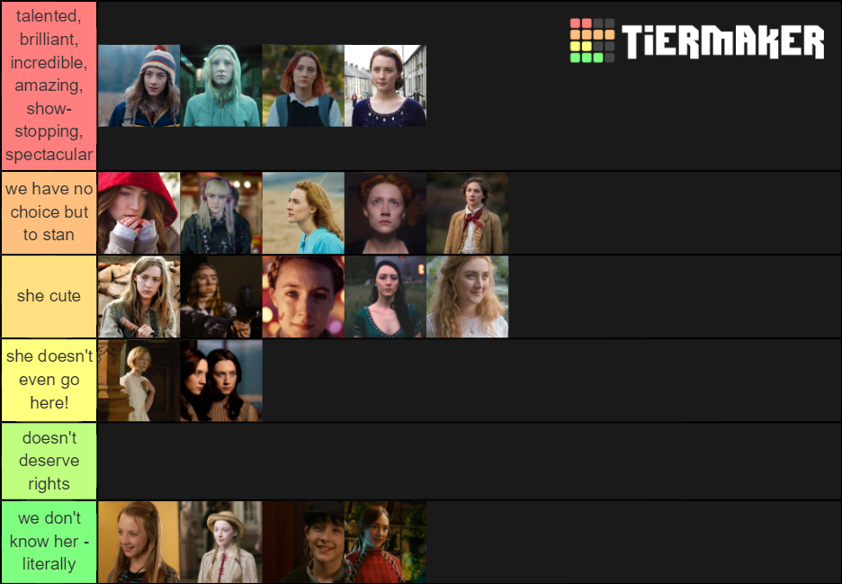 Saoirse Ronan Characters Tier List (Community Rankings) - TierMaker
