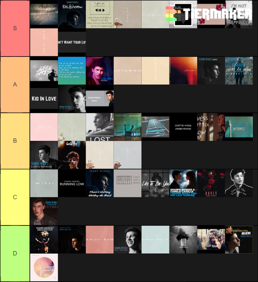 SHAWN MENDES ALL RELEASED SONGS Tier List Rankings) TierMaker