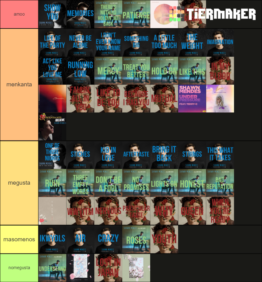 Shawn Mendes All songs Tier List Rankings) TierMaker