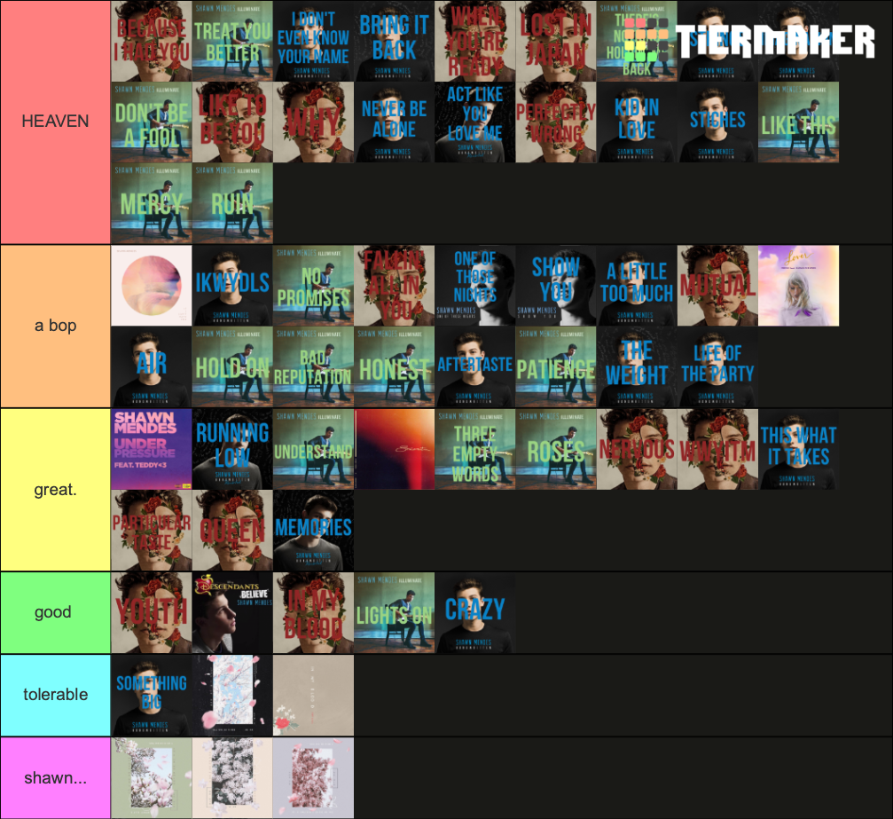 Shawn Mendes All songs Tier List Rankings) TierMaker