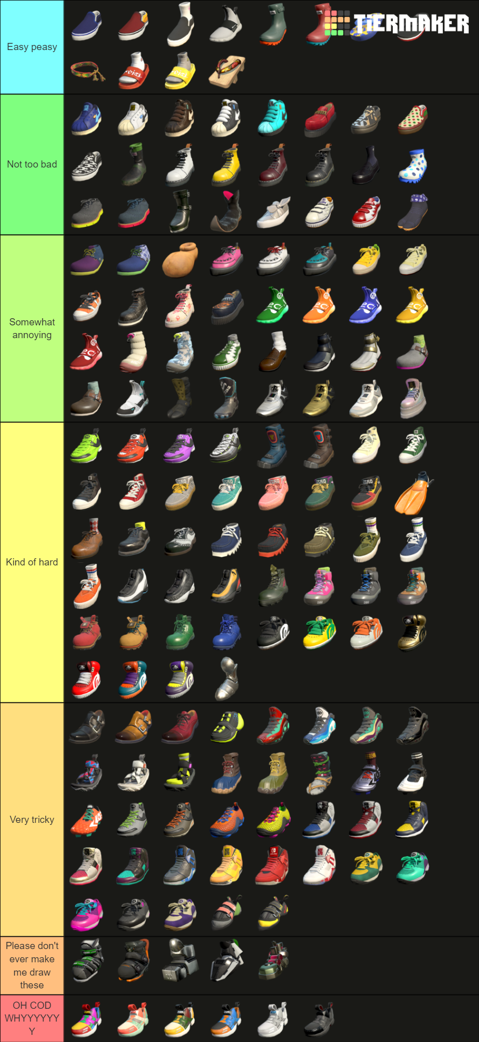 Splatoon Shoes by Drawing Difficulty Tier List (Community Rankings ...