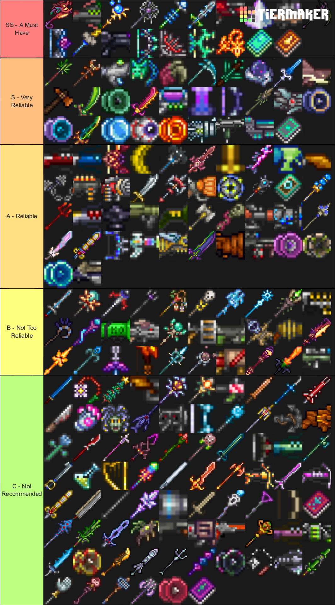 Terraria Hard-Mode Weapons Tier List (Community Rankings) - TierMaker