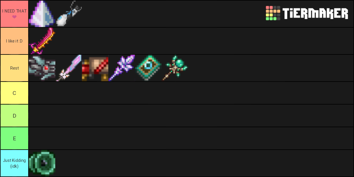 Terraria Moon Lord weapon drops Tier List Rankings) TierMaker
