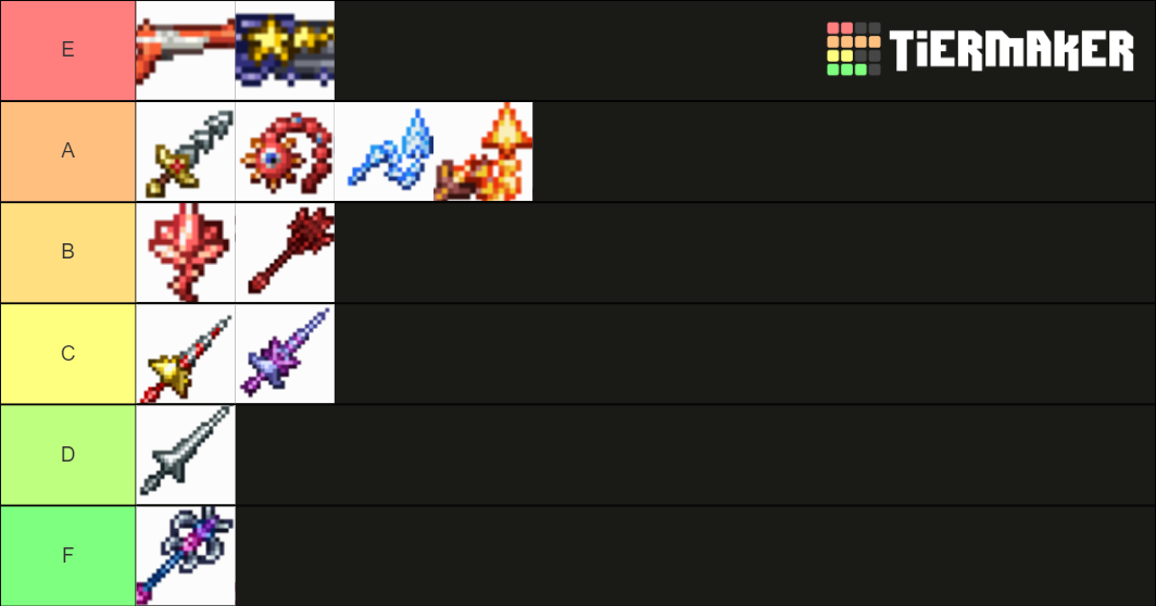 Terria Pre Plantera 1.4 weapons Tier List Rankings) TierMaker