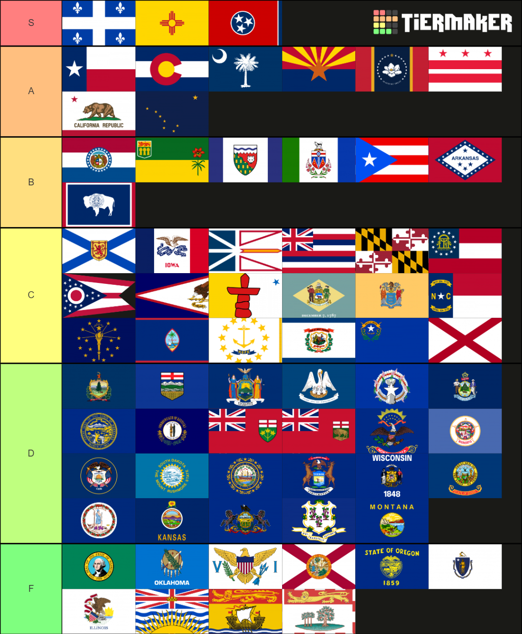 US & Canadian State/Provincial & Territorial Flags Tier List (Community ...
