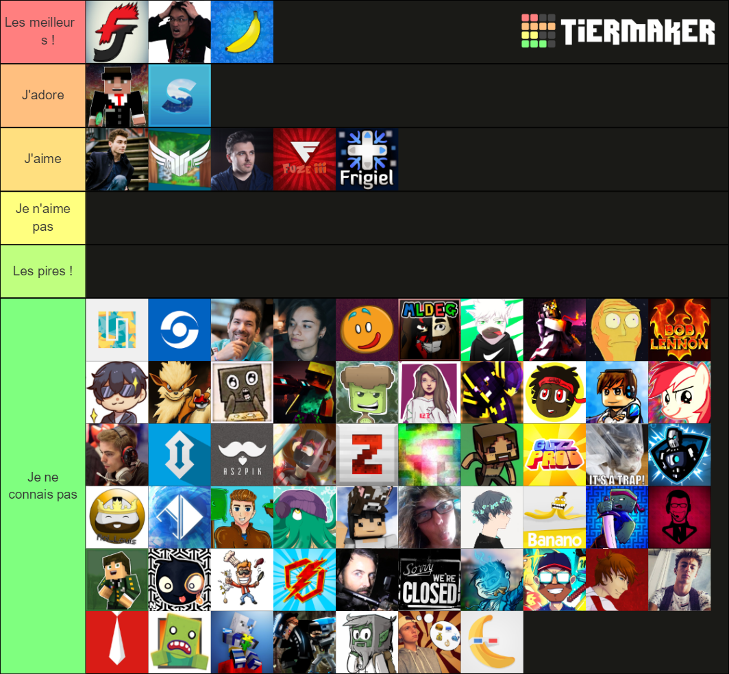 YouTubeur Minecraft Français Tier List (Community Rankings) - TierMaker