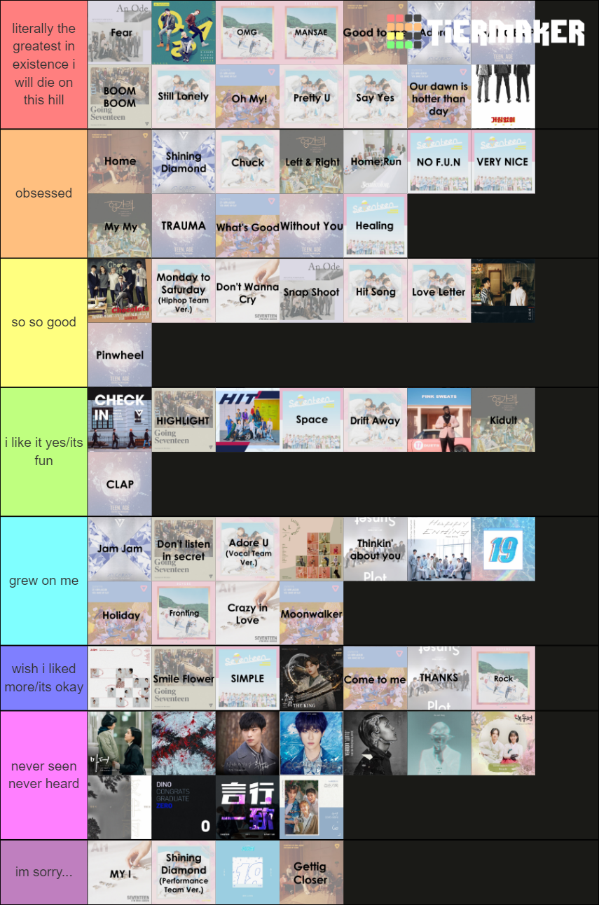 seventeen-discography-ranking-tier-list-community-rankings-tiermaker