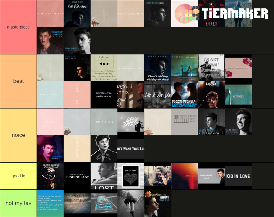 SHAWN MENDES ALL RELEASED SONGS Tier List Rankings) TierMaker