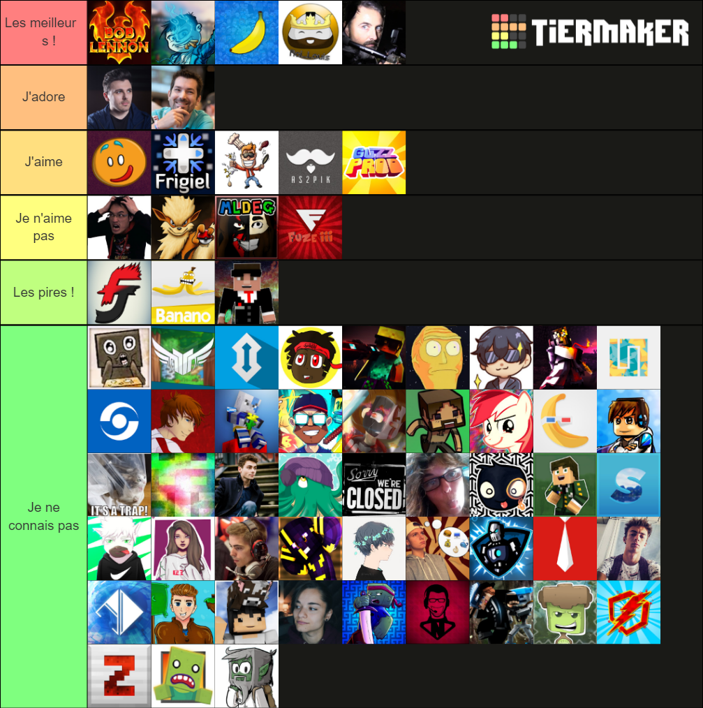 YouTubeur Minecraft Français Tier List (Community Rankings) - TierMaker