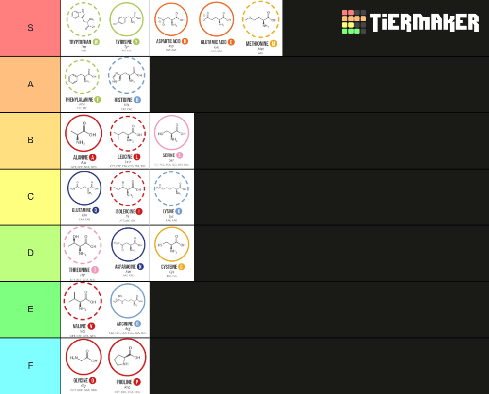 Amino Acids Tier List Rankings) TierMaker