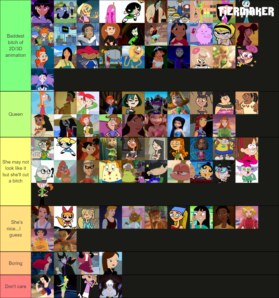 female cartoon baddies tier list