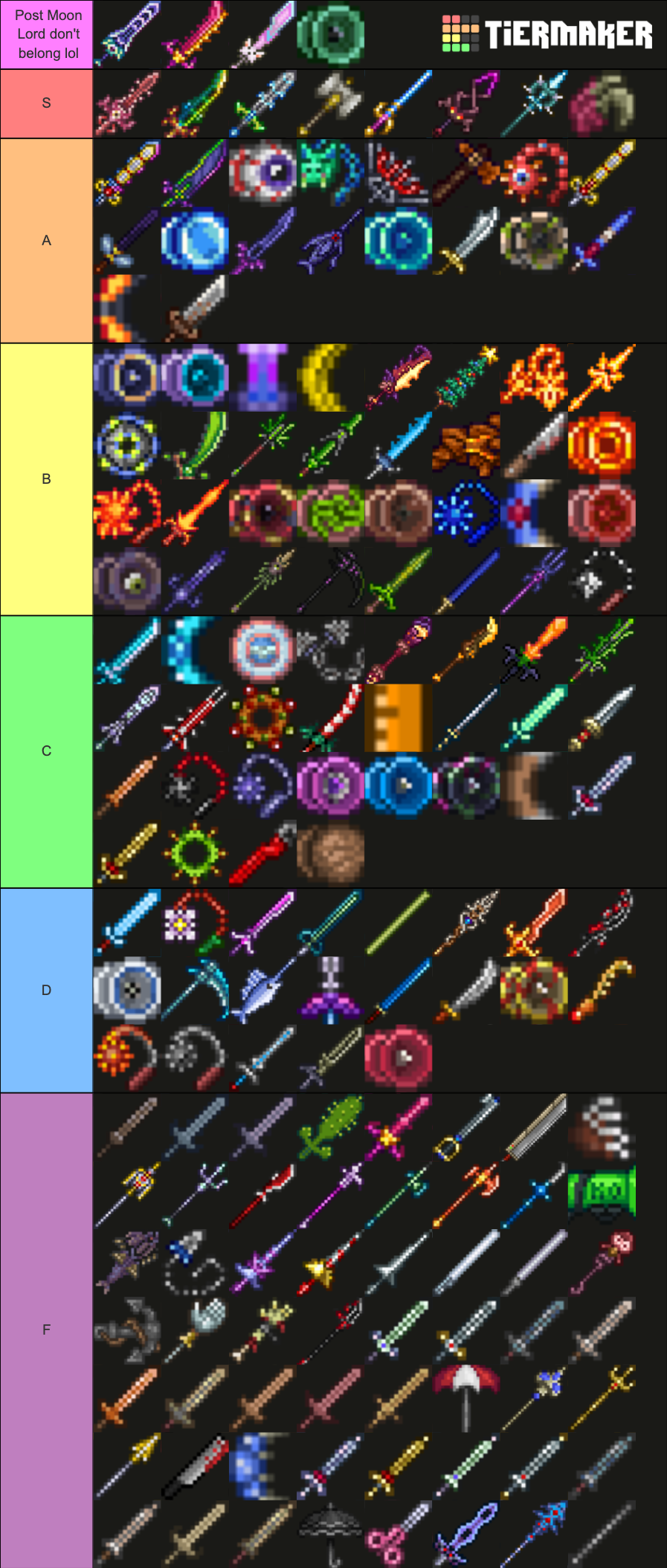 EVERY Terraria Melee Weapon Tier List (Community Rankings) - TierMaker