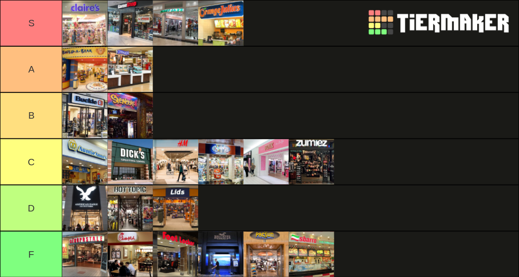 Mall Stores Tier List Rankings) TierMaker