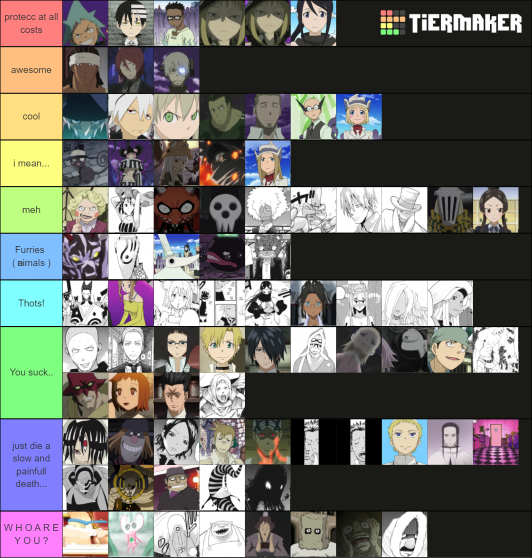 Soul eater Manga and anime characters Tier List Rankings
