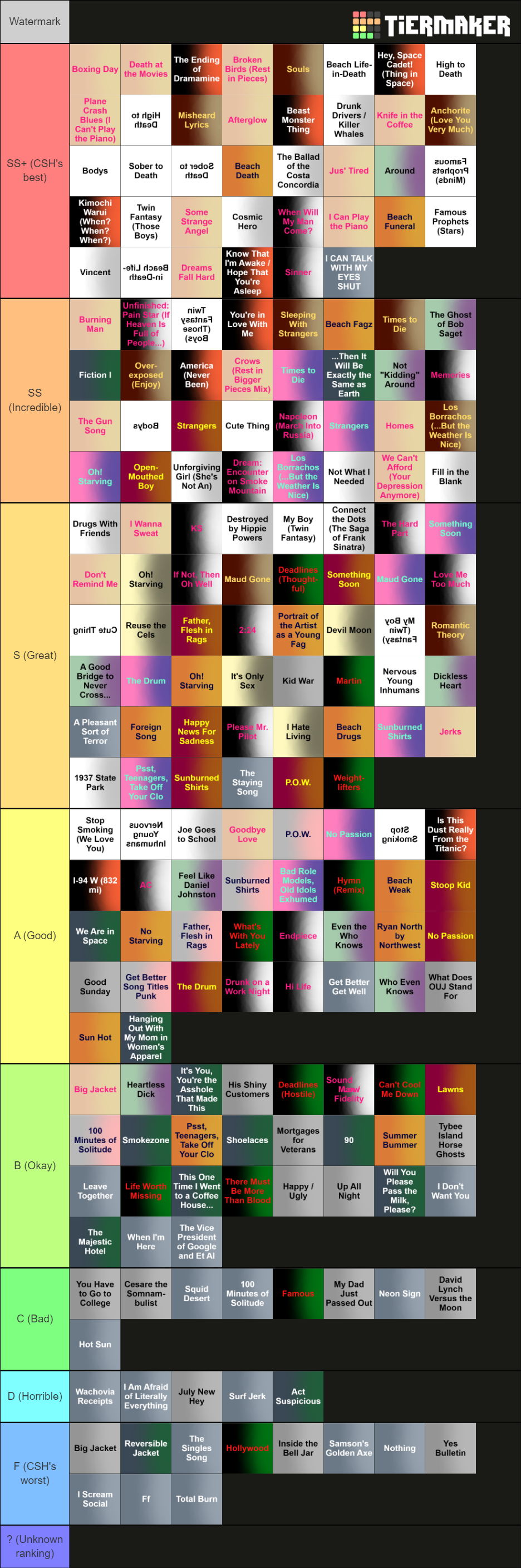 Every Car Seat Headrest Album Song Tier List Rankings