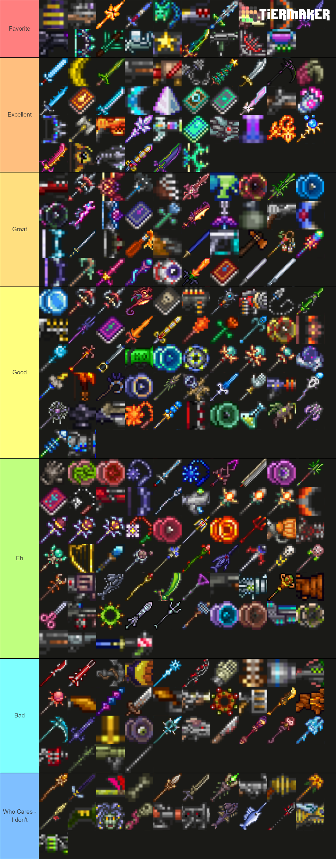 Terraria Of Weapons Tier List (Community Rankings) - TierMaker