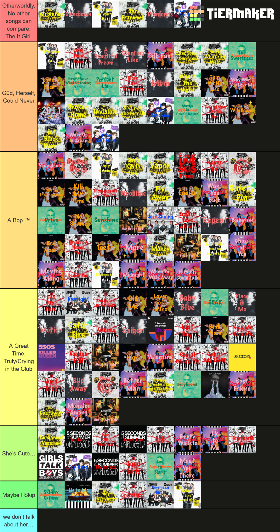 Every 5SOS Song Ever Tier List (Community Rankings) - TierMaker