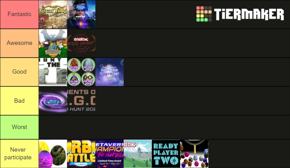 Roblox Hunt Event Tier List (Community Rankings) - TierMaker