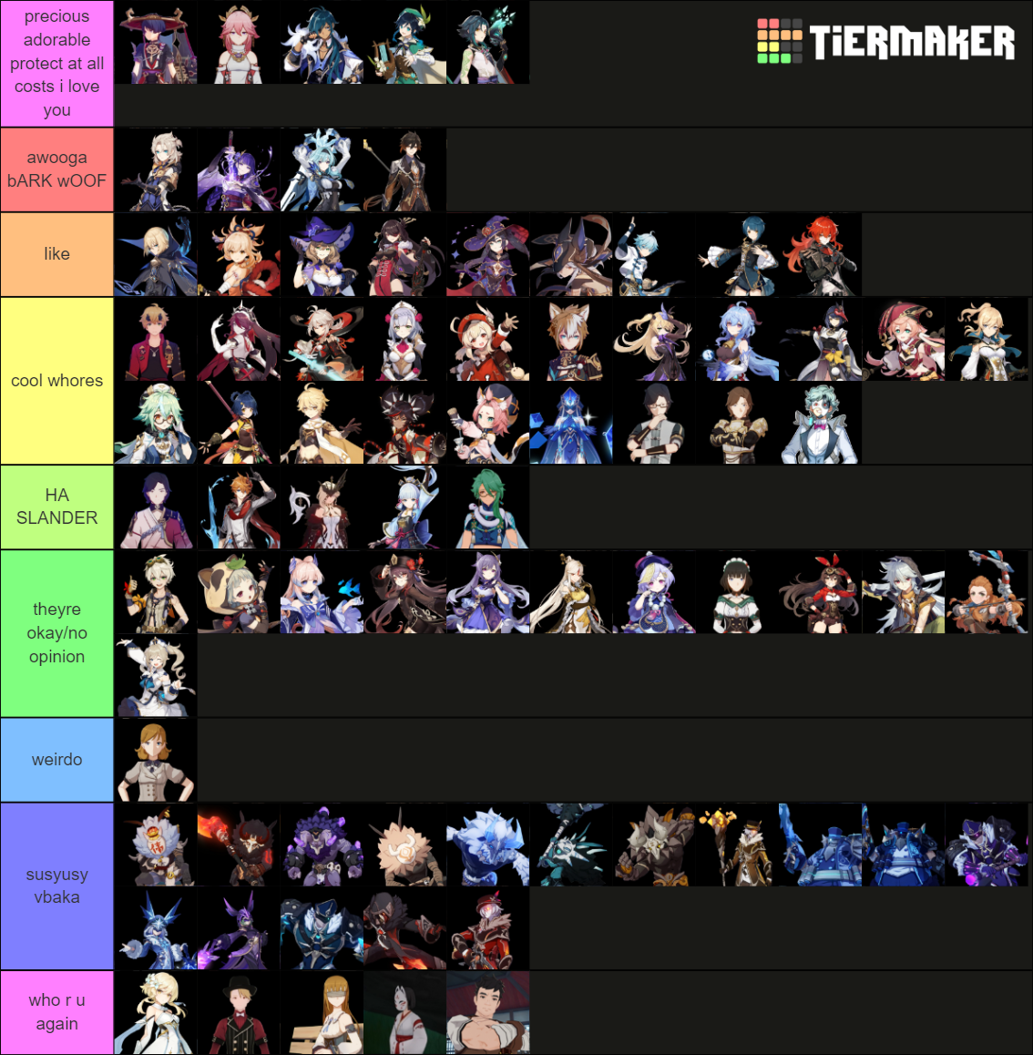 Genshin Impact Waifu Husbando Some Npc And Enemies Tier List