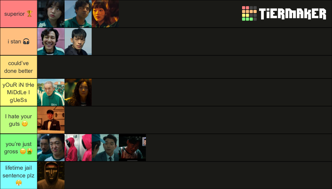 Squid game characters tier list community rankings tiermaker