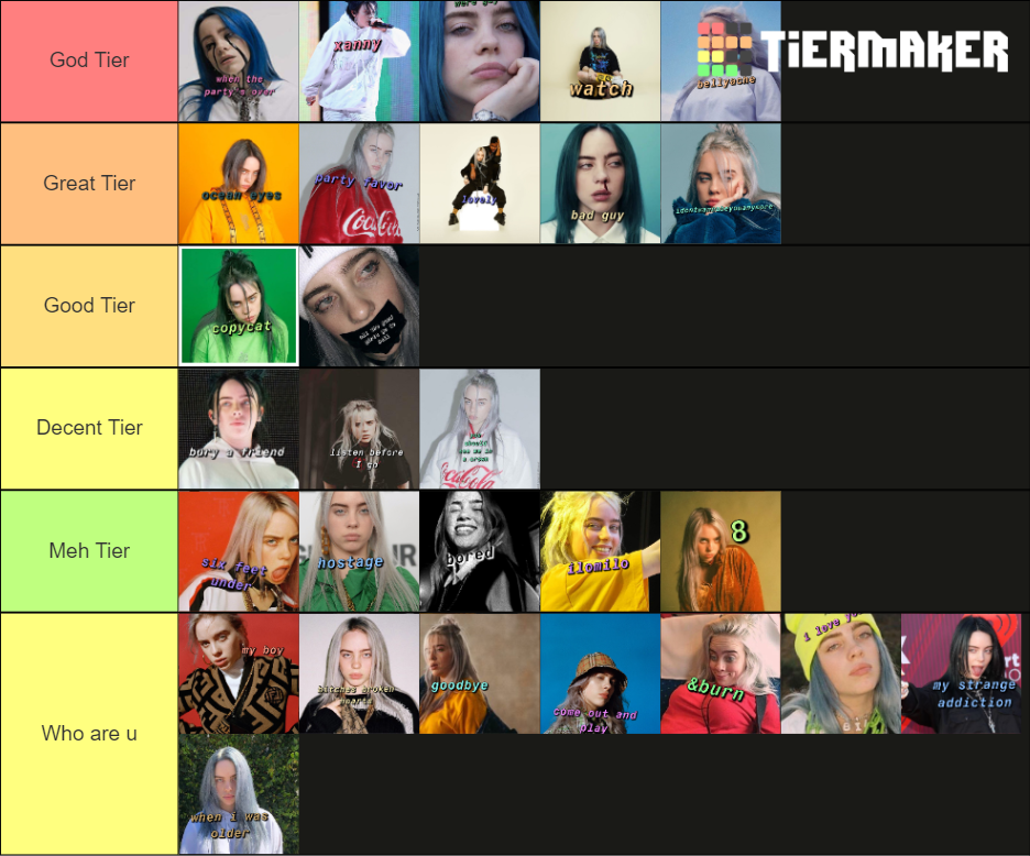 Billie Eilish Songs Tier List Rankings) TierMaker