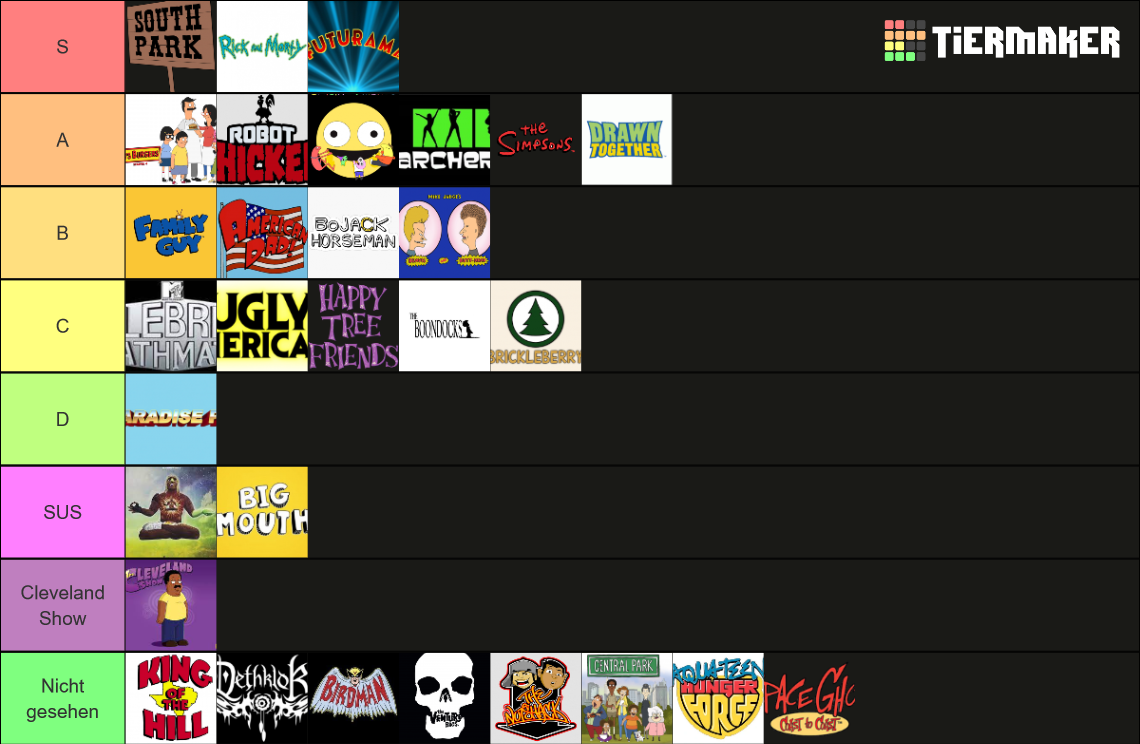 Adult Comedy Animated Show Tier List (Community Rankings) - TierMaker