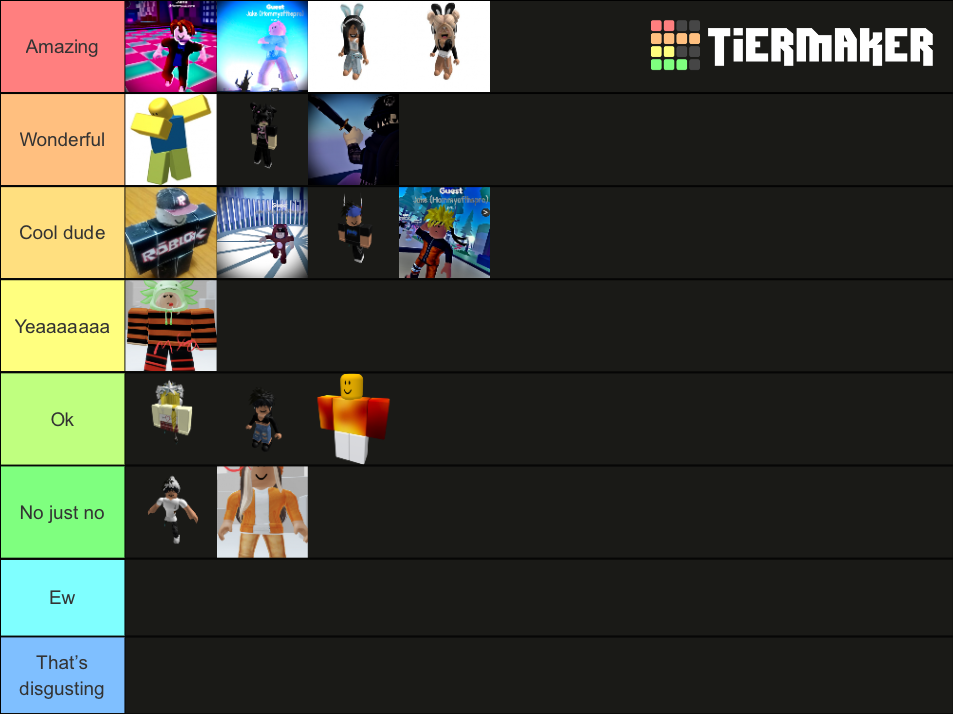 Roblox Avatars Tier List Community Rankings TierMaker