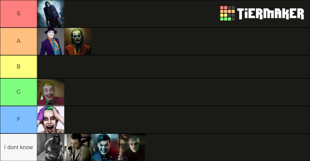 Best Live Action Joker Portrayal Tier List Rankings) TierMaker