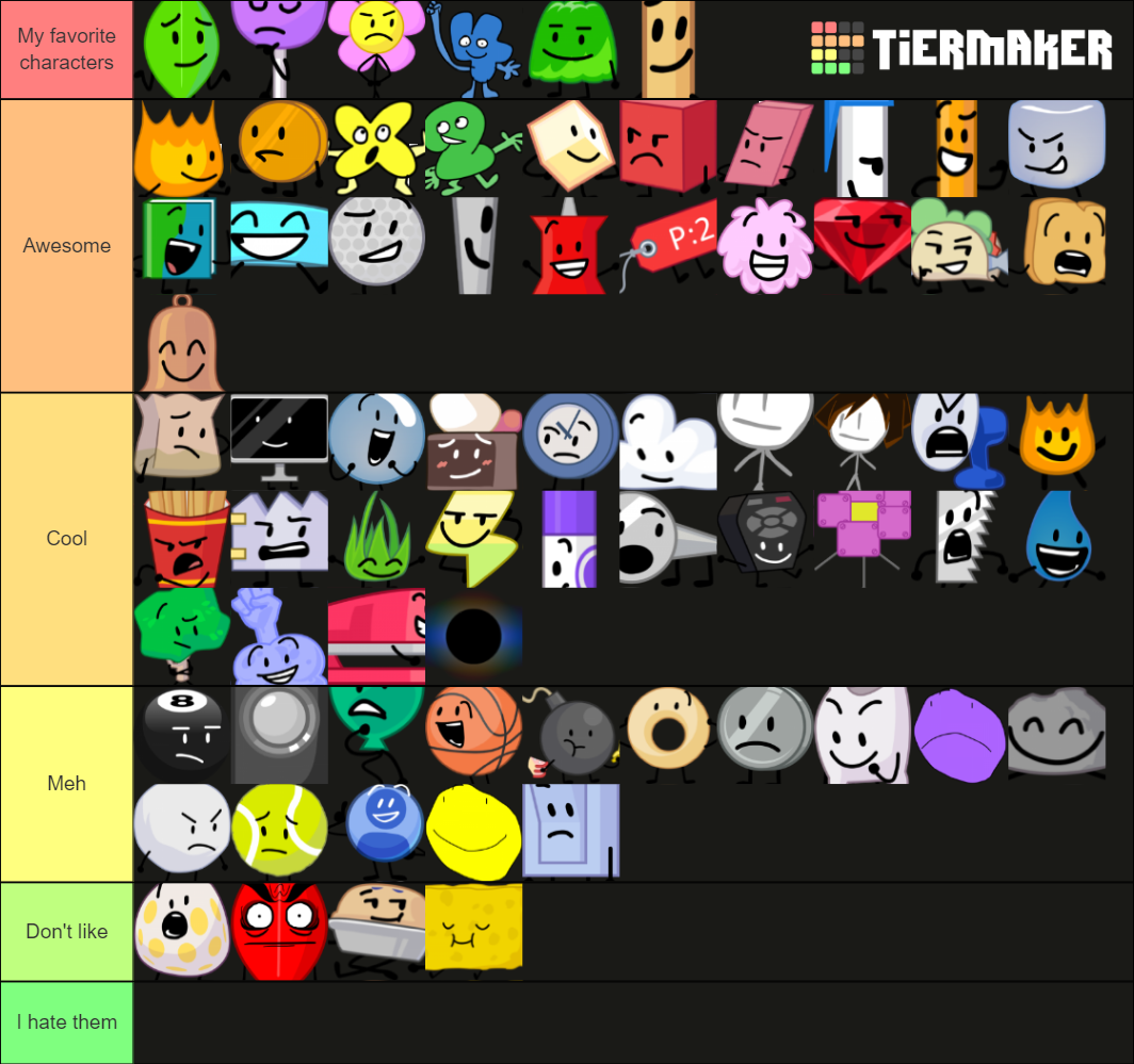 BFDI and BFDI mini series contestants and hosts Tier List (Community ...