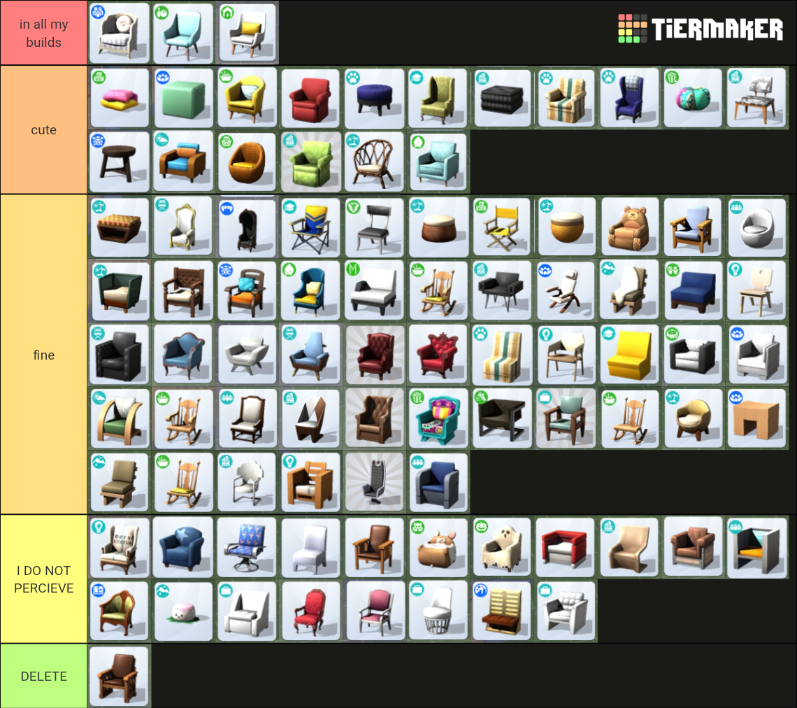 Sims 4 Living Chairs (May 2021) Tier List Rankings) TierMaker