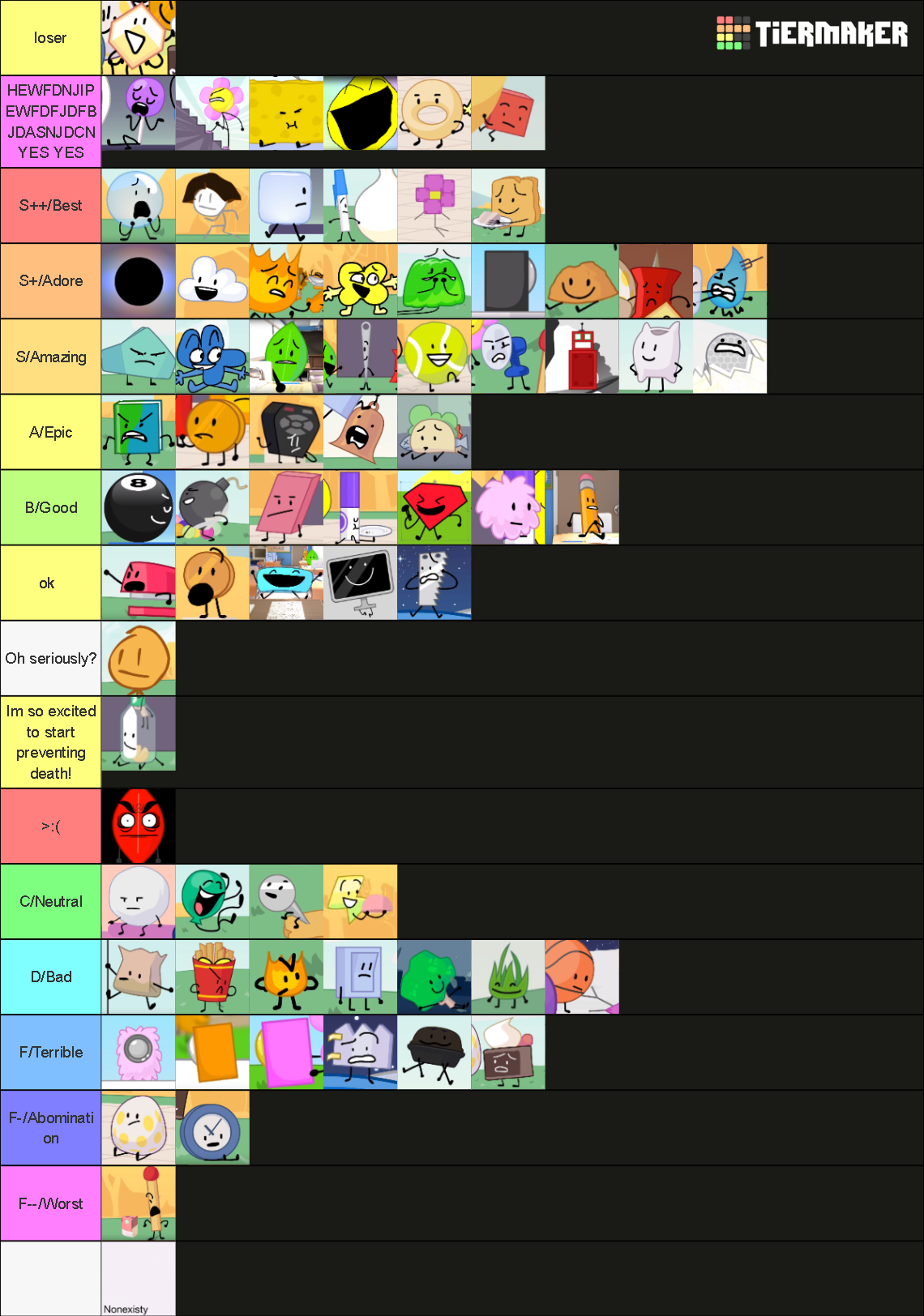 BFDI Characters Tier List (Community Rankings) - TierMaker