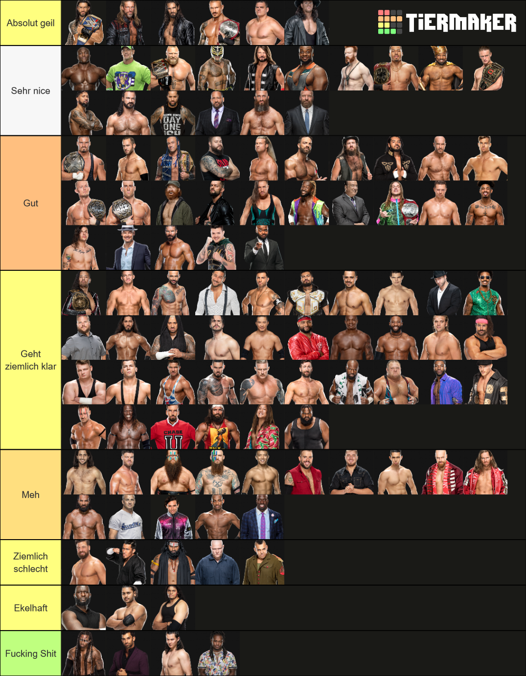 WWE Male Roster Ranking Tier List Rankings) TierMaker