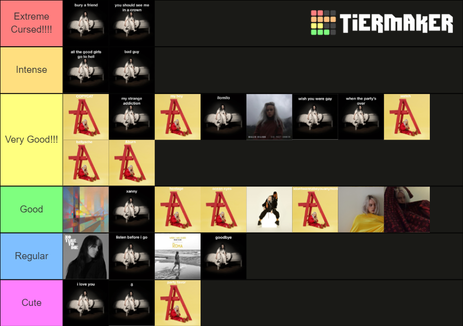 All Billie Eilish Songs Ranked Tier List Rankings) TierMaker