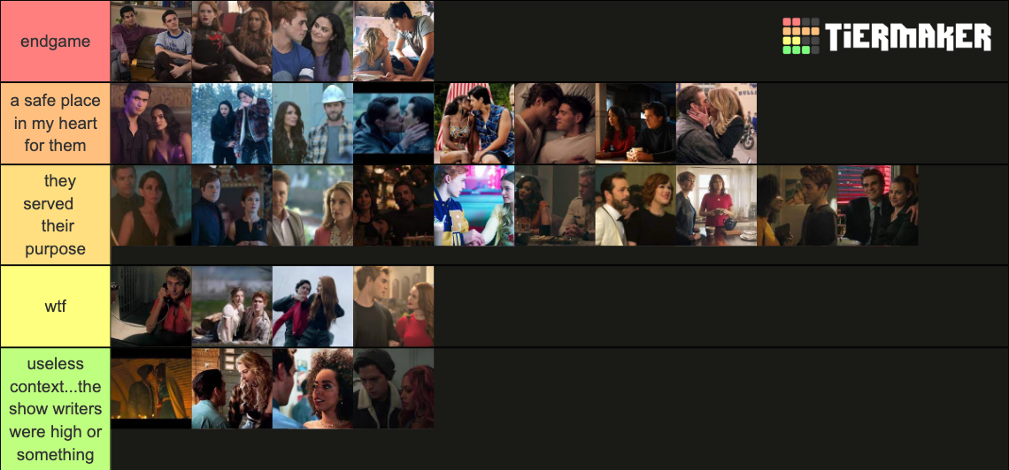 riverdale couples ranked Tier List Rankings) TierMaker