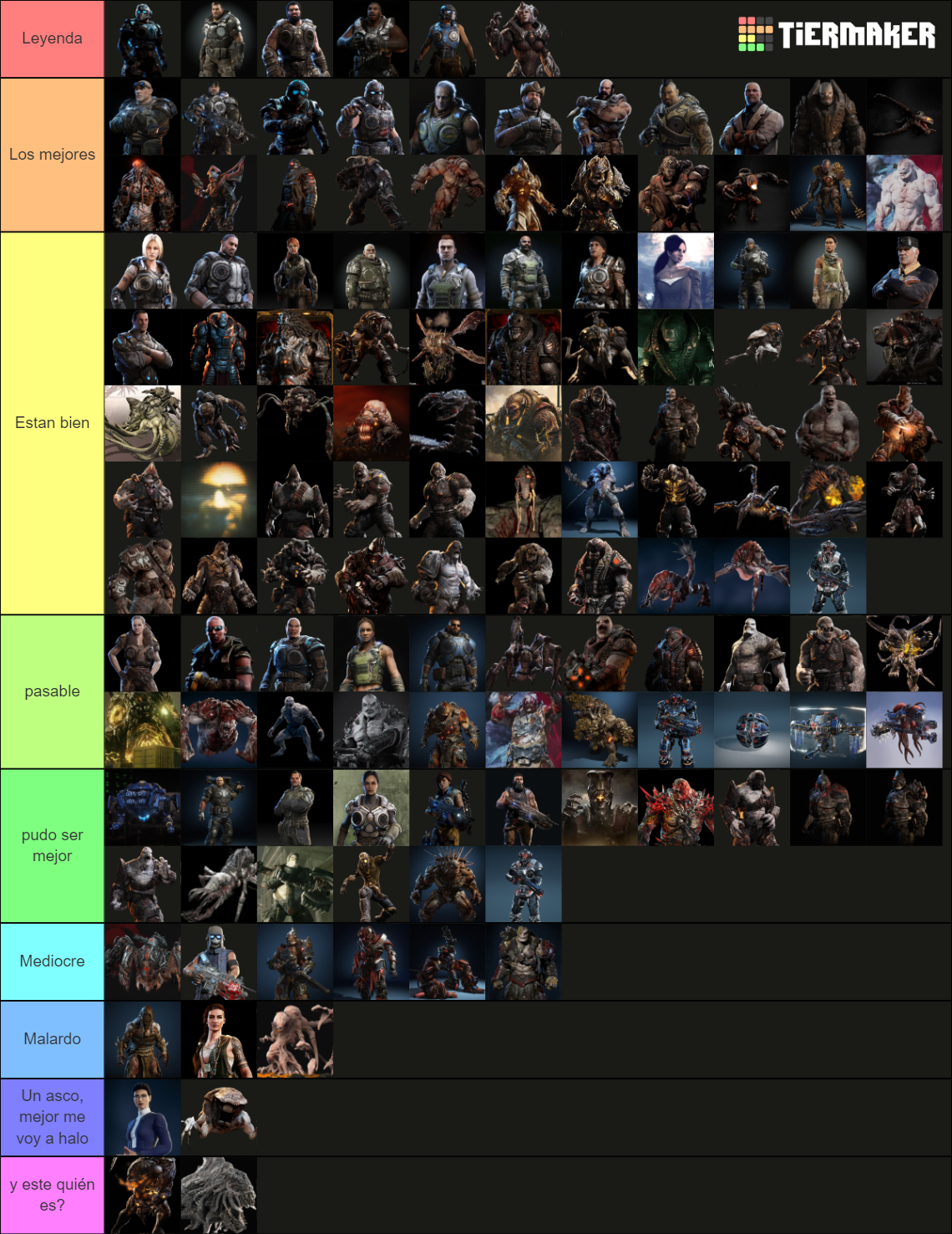 Personajes de Gears Of War Tier List Rankings) TierMaker