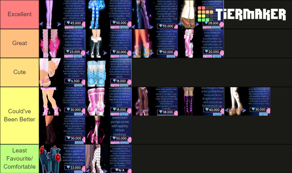 Royal high shoes Tier List (Community Rankings) - TierMaker