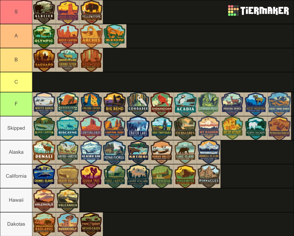 US national parks Tier List (Community Rankings) - TierMaker