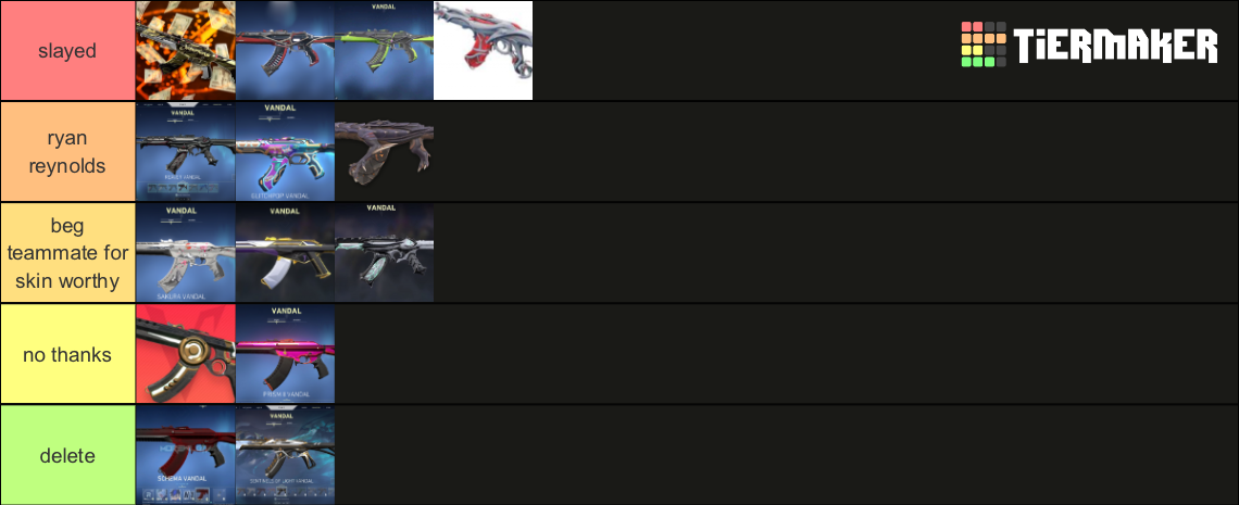 Valorant vandal Tier List (Community Rankings) - TierMaker