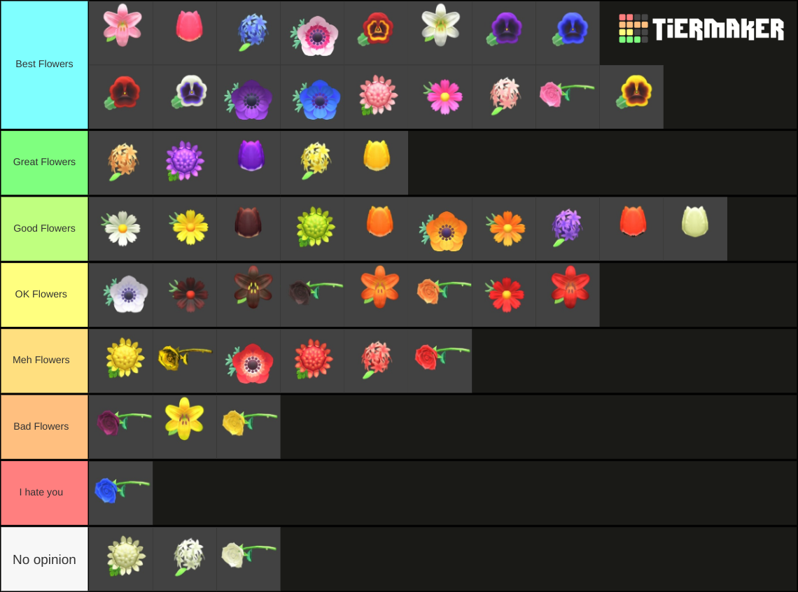 Animal Crossing New Horizons Flowers Tier List Rankings) TierMaker