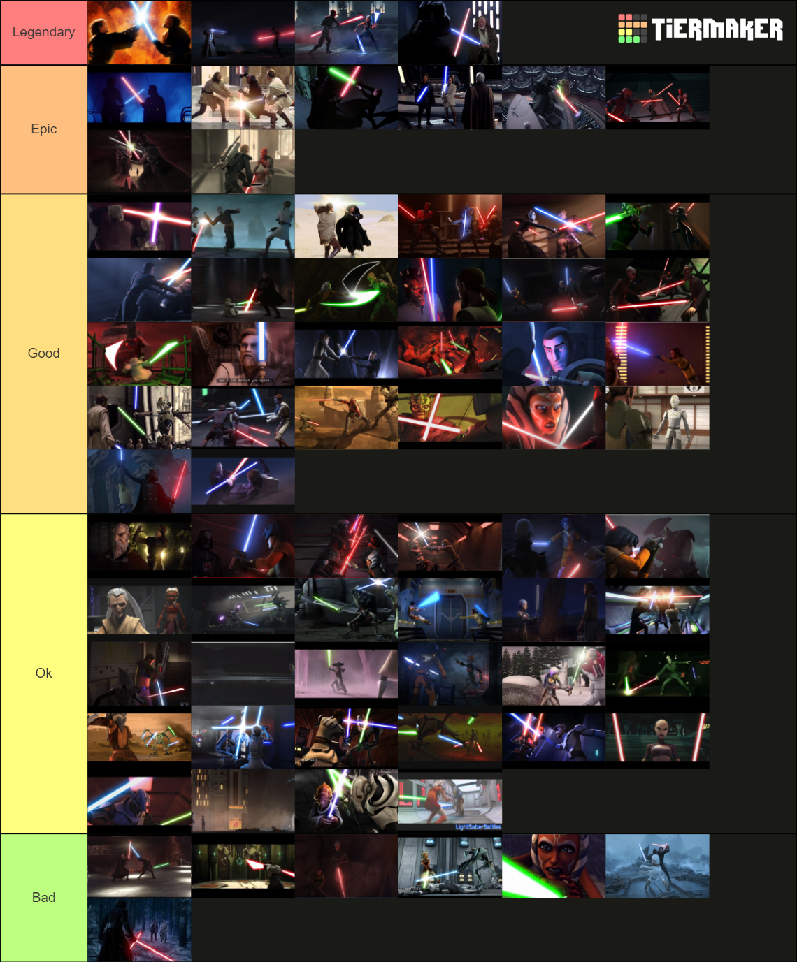 Lightsaber Battles Tier List Rankings) TierMaker