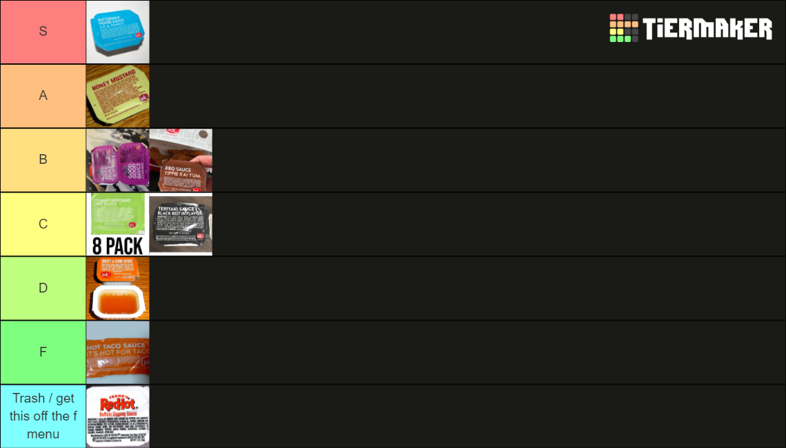 Jack in the box Sauces Tier List Rankings) TierMaker