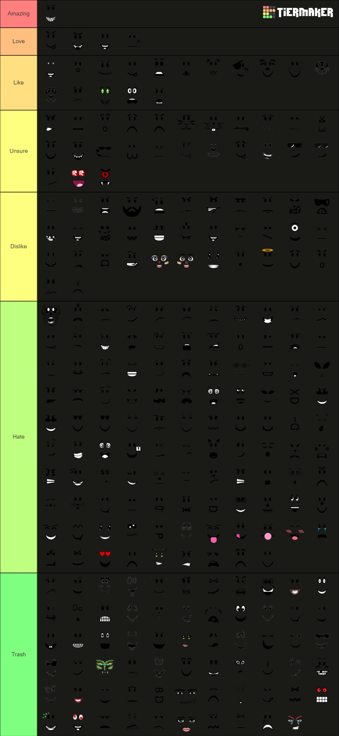 Every Roblox Face Tier List Community Rankings Tiermaker