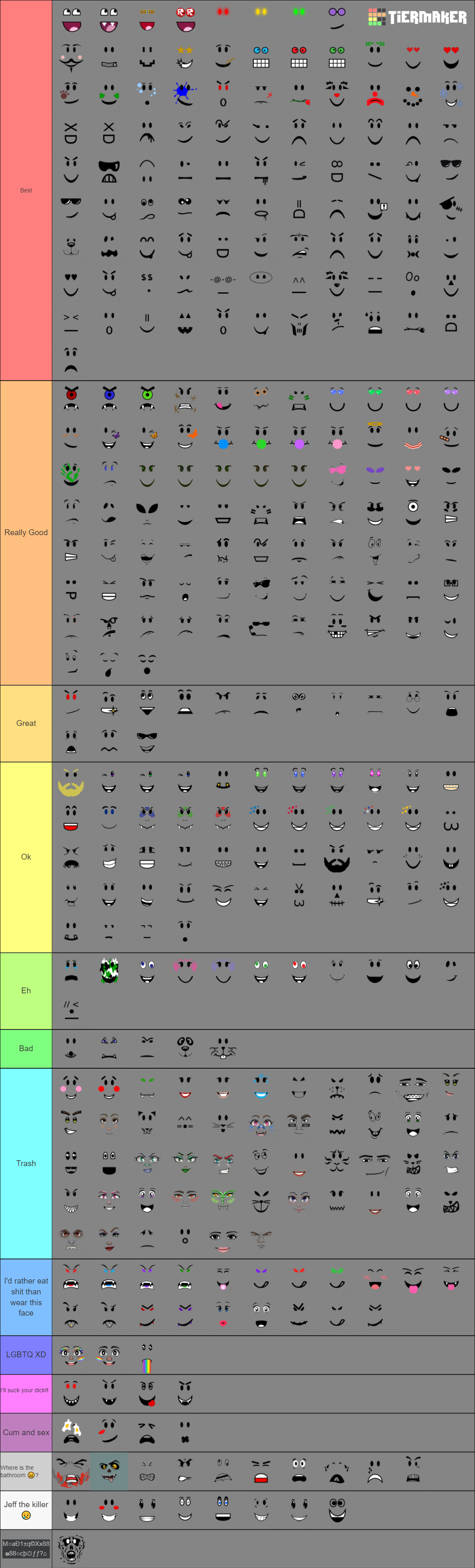 Most Popular Roblox Faces Tier List Community Rankings TierMaker