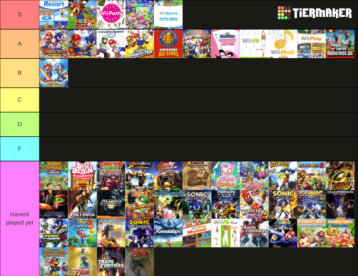 Nintendo Wii games Tier List Rankings) TierMaker