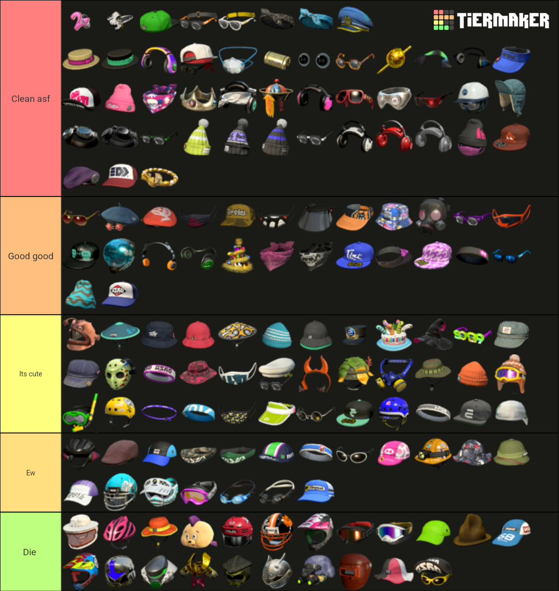 Splatoon 2 Headgear Tier List (Community Rankings) - TierMaker